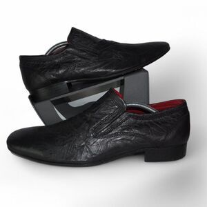 Red Tape Canning Crumple Clip Square Toe Leather Loafers Black Men's‎ 10